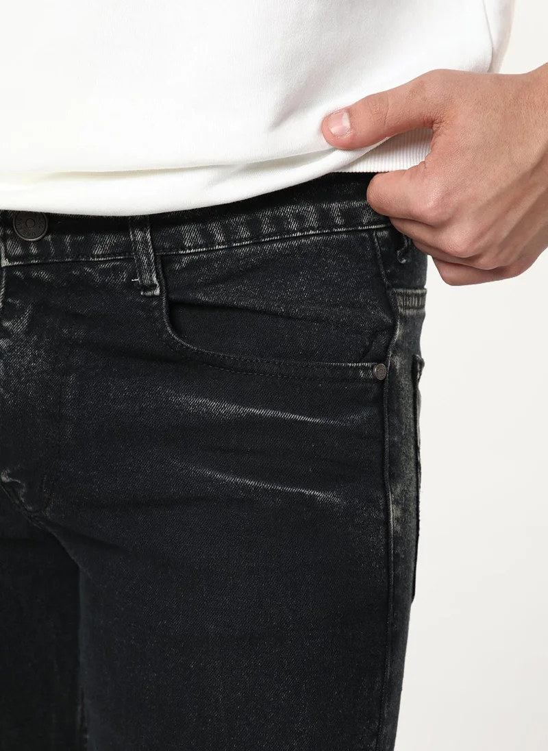 Urbano Fashion  Urbano Fashion Men's Black Bootcut Fit Mid Rise Acid Wash Jeans Stretchable for Men | Best Price UAE